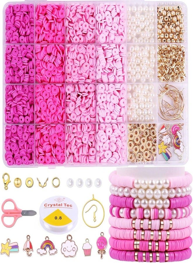 KARTUNBOX Beading Kit with Assorted Colourful Beads, Charms, Strings, Tools, 24 Compartments, Jewelry Making Kit DIY Bracelets Necklace Hairband and Rings Craft Kits for Kids Pink - Image 1